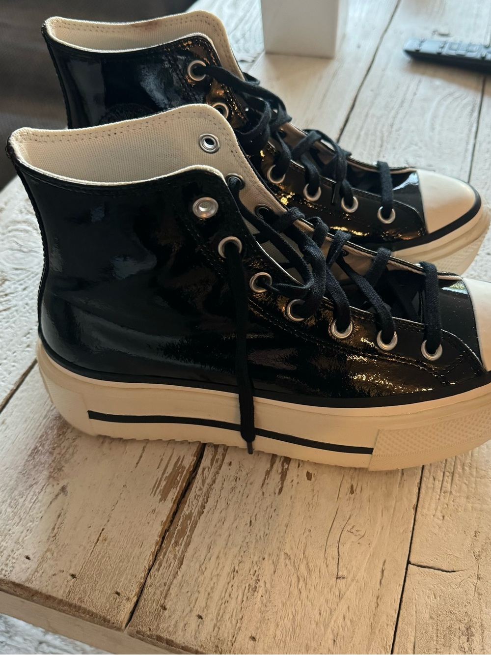 Converse Black Patent High-Top Platform Sneakers